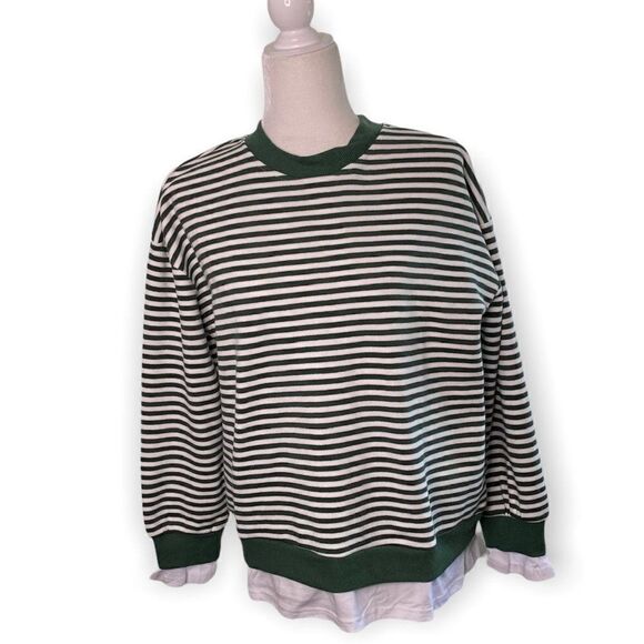 CALI BE Nordstrom Pullover Sweater Green White Stripe Peekaboo Hem SZ S NWT - Picture 9 of 9